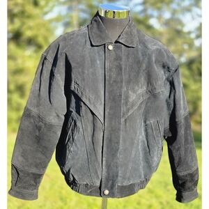 Vintage 90s Leather Bomber Jacket Black Suede Coat Adult Mens Large Rare Vntg